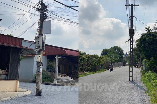Cột điện giữa đường tại xã Thanh Hồng